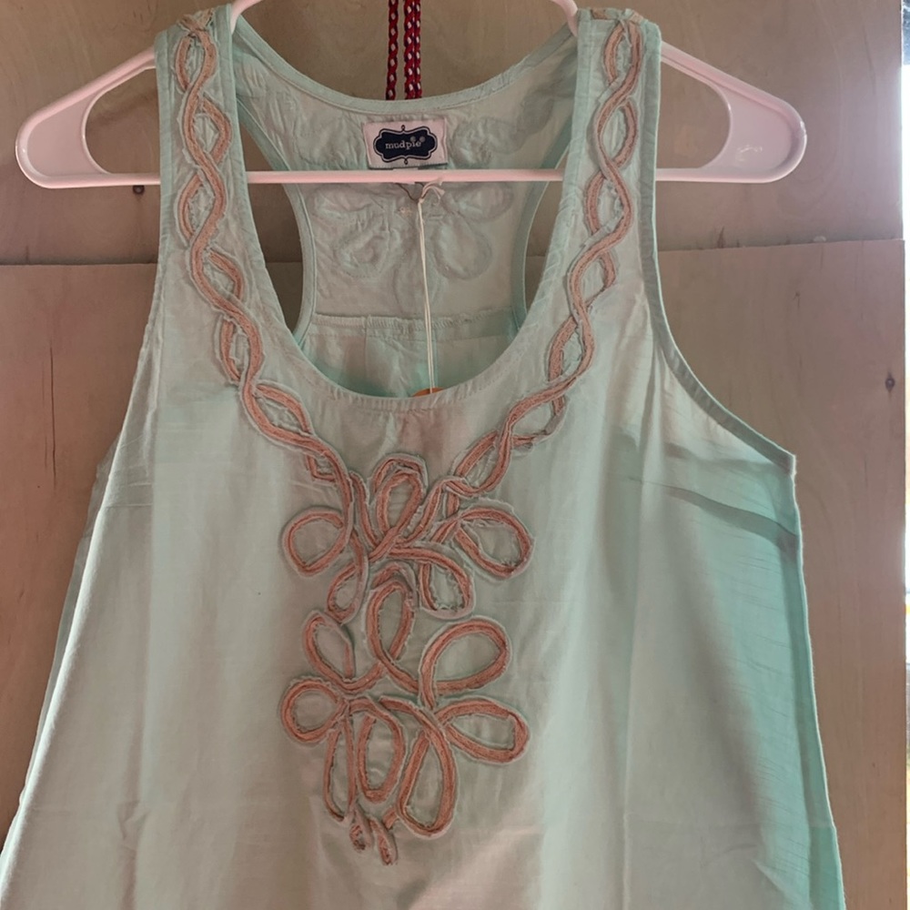 Light aqua sleeveless tank style dress with pretty Rick Rack design